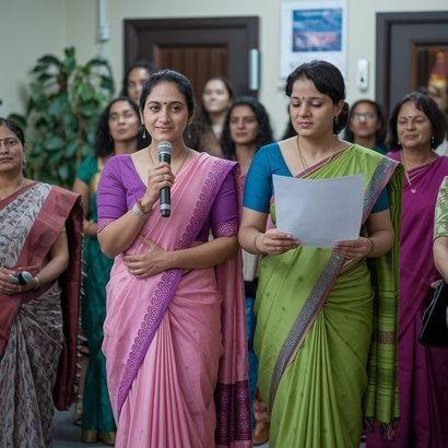 Women speaking at a community gathering