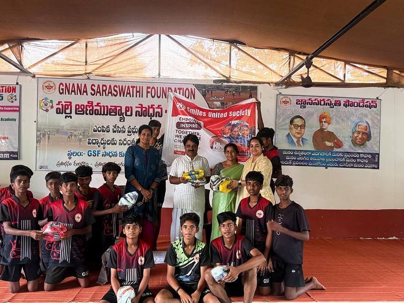Sports kit and ball handover, run with Gnana Saraswathi Foundation