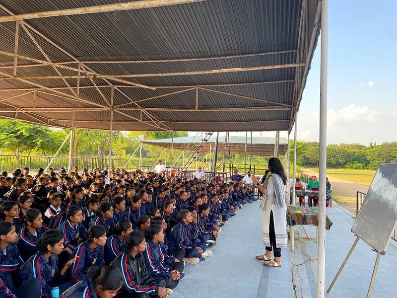 The full camp assembly of girl cadets